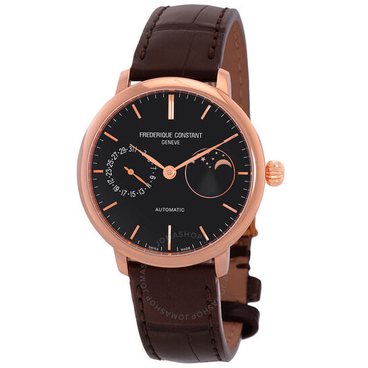 ساعة فريدريك كونستانت سليملاين مون فيز أوتوماتيكية للرجال بمينا أسود