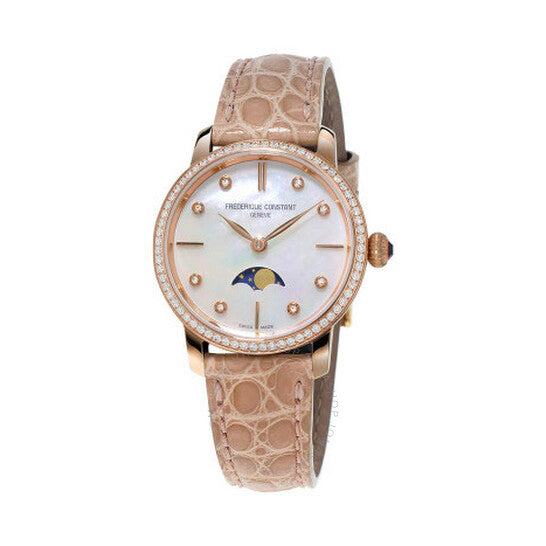 Frederique Constant, Slimline Moonphase Beige Alligator Leather Ladies Watch