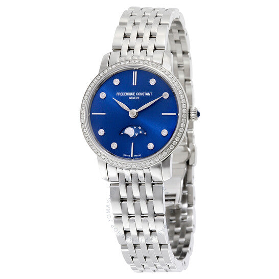 Frederique Constant, Slimline Moonphase Navy Dial Stainless Steel Ladies Watch