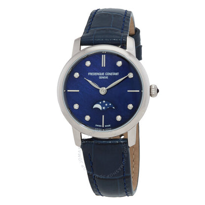 Frederique Constant, Slimline Moonphase Quartz Diamond Blue Dial Ladies Watch