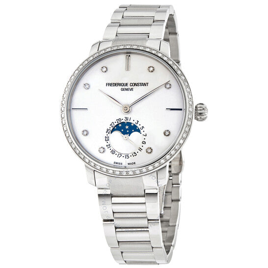 Frederique Constant, Slimline Moonphase Silver Diamond Dial Automatic Men's Watch