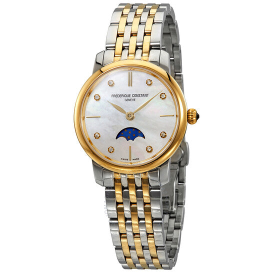 Frederique Constant, Slimline Mother of Pearl Diamond Dial Ladies Watch