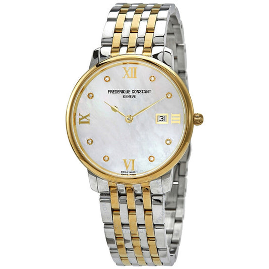 Frederique Constant, Slimline Quartz Diamond White Mother of Pearl Dial Ladies Watch