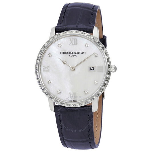 Frederique Constant, Slimline Diamond White Mother of Pearl Dial Ladies Watch