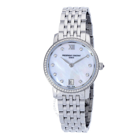 Frederique Constant, Slimline Quartz Diamond White Mother of Pearl Dial Ladies Watch