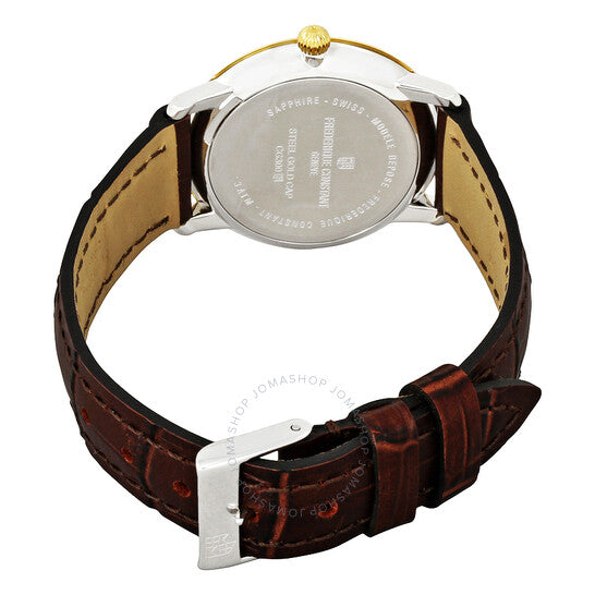 ساعة فريدريك كونستانت النسائية، مينا بيضاء، جلد بني