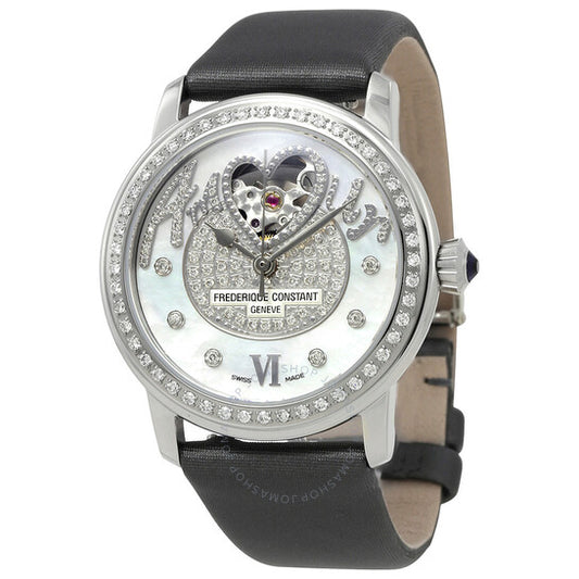 Frederique Constant, White Guilloche Heart Diamond Ladies Watch