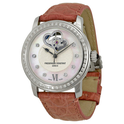 Frederique Constant, White Guilloche Mother of Pearl Leather Ladies Watch