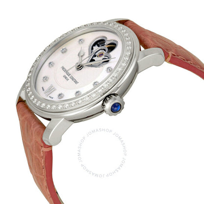 Frederique Constant, White Guilloche Mother of Pearl Leather Ladies Watch