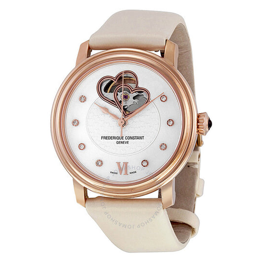 Frederique Constant, World Heart Federation Automatic White Dial White Leather Ladies Watch