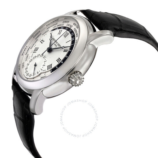 Frederique Constant, Worldtimer Silver Dial Black Leather Men's Watch