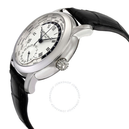 Frederique Constant, Worldtimer Silver Dial Black Leather Men's Watch