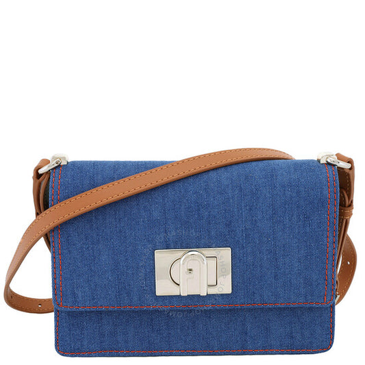 Furla, Mini Denim Logo Clasp Shoulder Bag