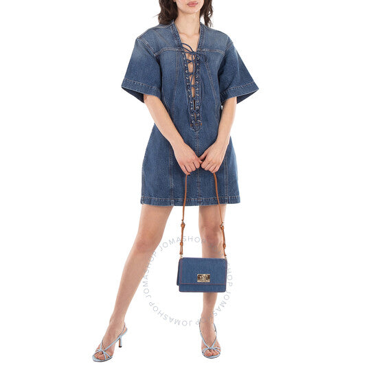 Furla, Mini Denim Logo Clasp Shoulder Bag