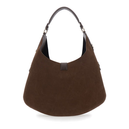 Kat Brown Large Shoulder Bag With Butterfly Plaque On The Front And Adjustable Shoulder Strap In Suede Woman