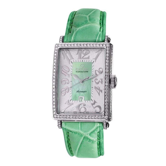 ساعة جيفريل، أفينيو أوف أمريكاز أوتوماتيكية مرصعة بالألماس، بمينا فضي/أخضر فاتح للسيدات