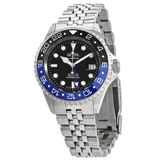 Gevril, Wall Street GMT Black Dial Batman Bezel Men's Watch