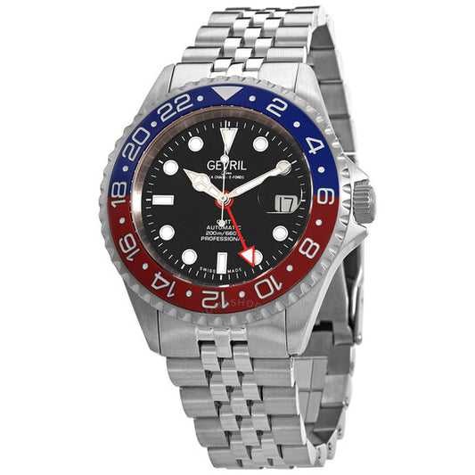 Gevril, Wall Street GMT Black Dial Pepsi Bezel Men's Watch
