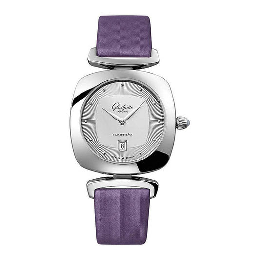 ساعة بافونينا كوارتز نسائية أصلية من جلاشوت، بمينا فضي