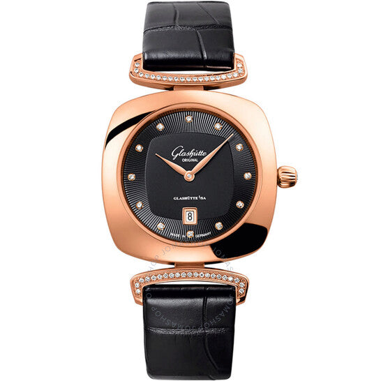 Glashutte Original, Glashutte Pavonina Quartz Diamond Black Dial Ladies Watch