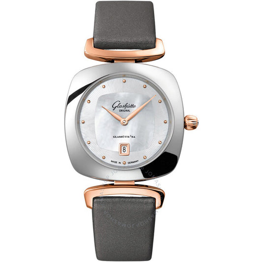 ساعة غلاشوت بافونينا الأصلية للسيدات، بمينا من عرق اللؤلؤ الأبيض