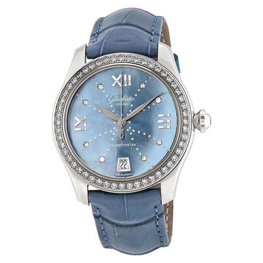 ساعة غلاشوت سيريناد الأصلية للسيدات، بمينا من عرق اللؤلؤ الأزرق
