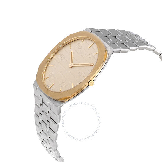 ساعة غوتشي 25H كوارتز للرجال بمينا بلون الشمبانيا