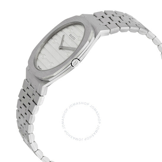 ساعة غوتشي 25H كوارتز بمينا فضي للسيدات