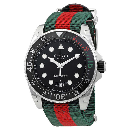 Gucci, Dive Black Dial Green and Red Nylon Men's Watch