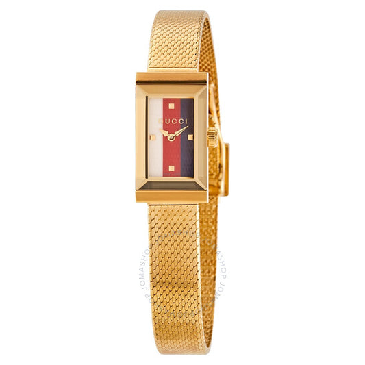 ساعة Gucci G-Frame كوارتز نسائية بمينا أبيض وأحمر وأزرق داكن