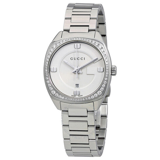 Gucci, GG2570 White Dial Stainless Steel Diamond Ladies Watch