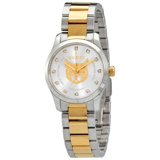 ساعة Gucci G-Timeless كوارتز نسائية بمينا فضية مرصعة بالألماس