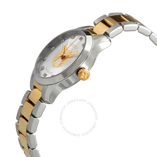 ساعة Gucci G-Timeless كوارتز نسائية بمينا فضية مرصعة بالألماس