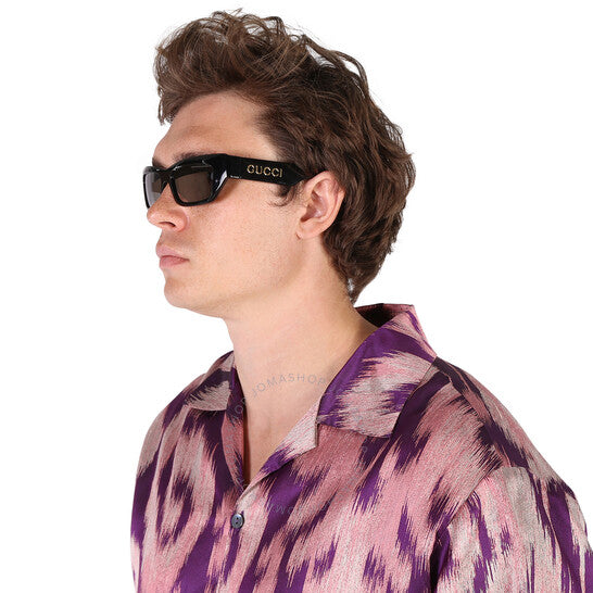 نظارة شمسية غوتشي مستطيلة باللون الفضي للرجال