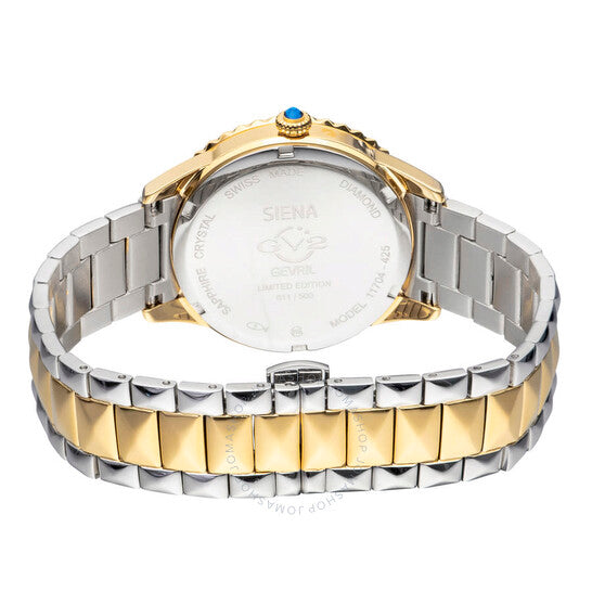 ساعة Gv2 من جيفريل، كوارتز سيينا، مينا فضية، مرصعة بالألماس، للسيدات