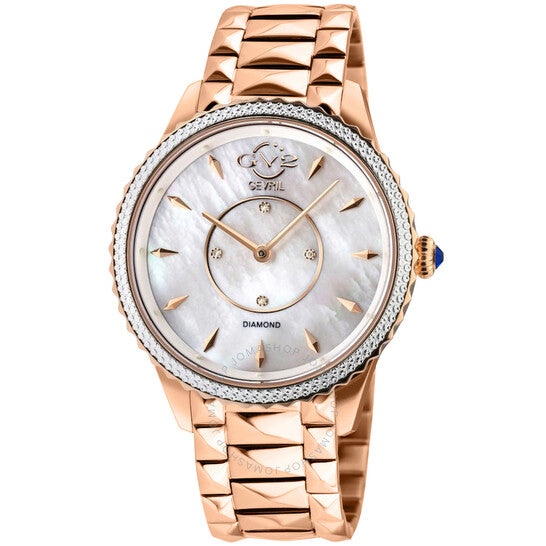 ساعة Gv2 من جيفريل، كوارتز سيينا، مينا بيضاء، مرصعة بالألماس، للسيدات