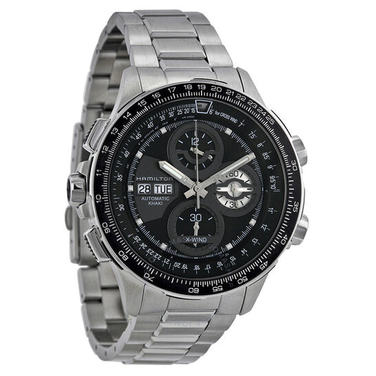 ساعة هاميلتون أفييشن كاكي إكس-ويند للرجال بمينا أسود وستانلس ستيل
