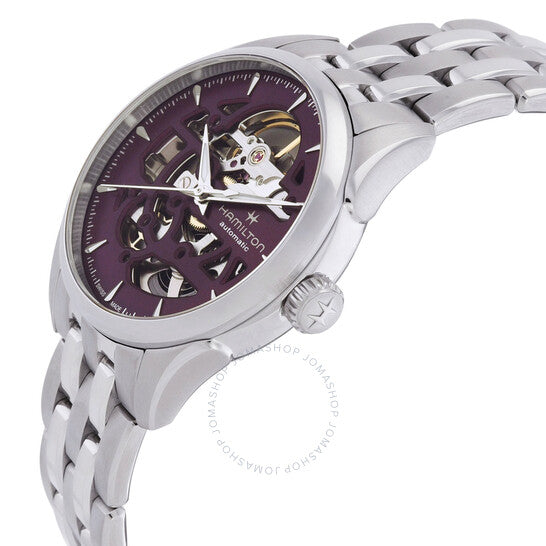 ساعة هاميلتون جازماستر أوتوماتيكية للسيدات بمينا بنفسجي