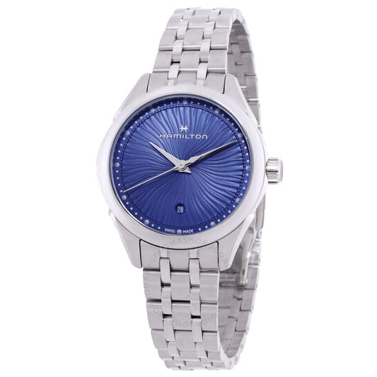 ساعة هاميلتون جازماستر ليدي كوارتز للسيدات بمينا زرقاء