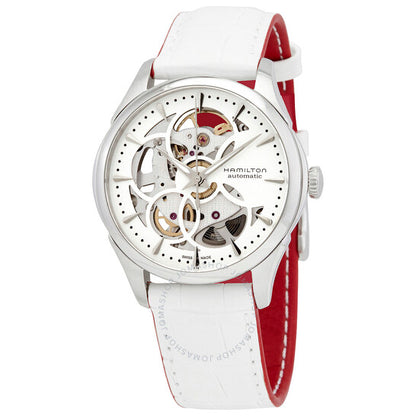Hamilton, JazzMaster White Skeletal Dial White Leather Ladies Watch