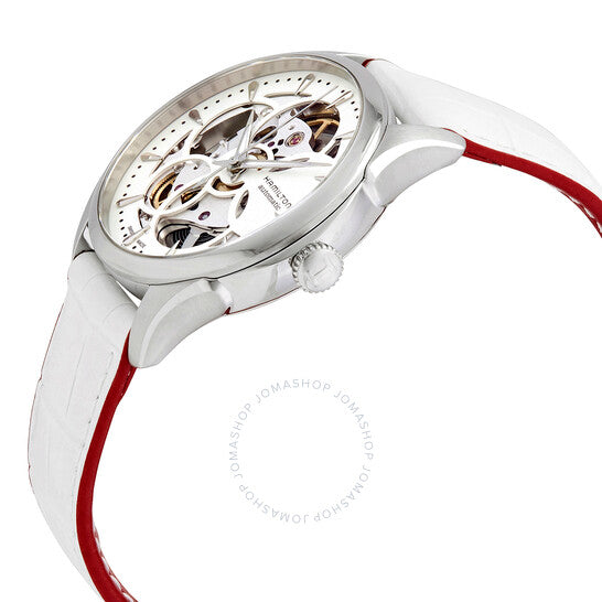 Hamilton, JazzMaster White Skeletal Dial White Leather Ladies Watch