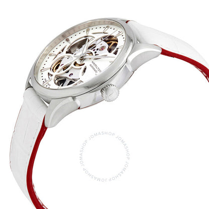 Hamilton, JazzMaster White Skeletal Dial White Leather Ladies Watch