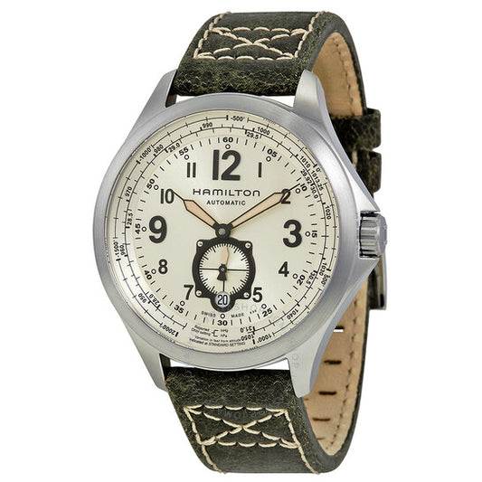 Hamilton, Khaki Aviation Automatic Beige Dial Green Leather Men's Watch