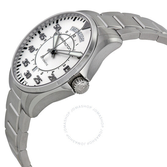 ساعة هاميلتون كاكي بايلوت أوتوماتيكية للرجال بمينا فضي