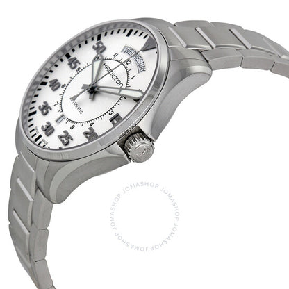 ساعة هاميلتون كاكي بايلوت أوتوماتيكية للرجال بمينا فضي