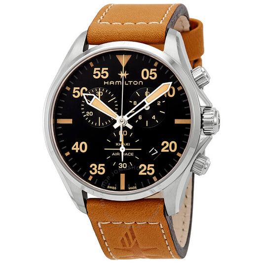 Hamilton, Khaki Pilot Chronograph Black Dial Brown Leather Men's Watch