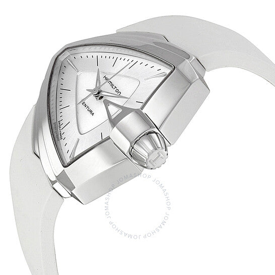 ساعة هاميلتون فينتورا النسائية بمينا فضي ومطاط أبيض