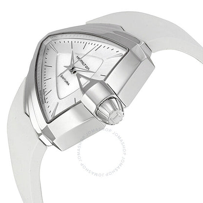 ساعة هاميلتون فينتورا النسائية بمينا فضي ومطاط أبيض