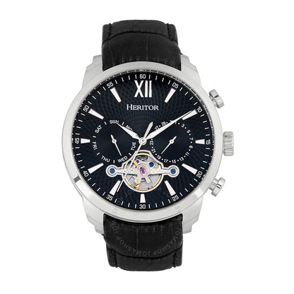 Heritor, Arthur Automatic Black Dial Black Leather Men's Watch