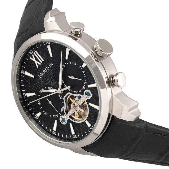 Heritor, Arthur Automatic Black Dial Black Leather Men's Watch